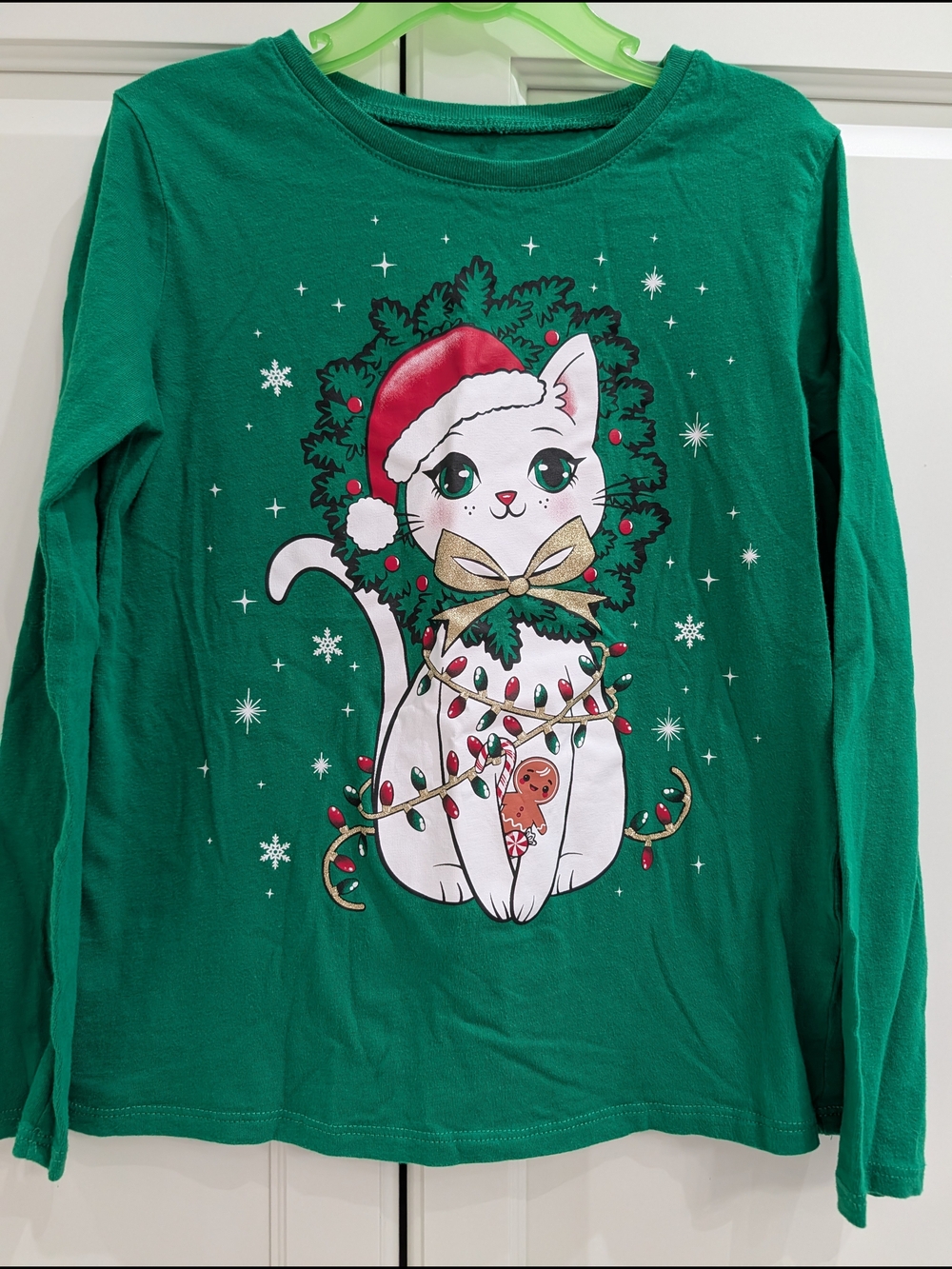 4/$20 The Children’s Place Cat Christmas Shirt – Girls M (7/8) – Green